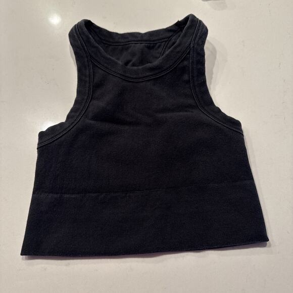 ALO Yoga Tops - Alo Yoga Seamless Delight High Neck Bra Crop Top Bra Black Faded Thick READ